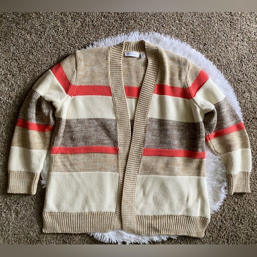 Rafaella Open Front Cardigan Sweater Womens Size XL Striped